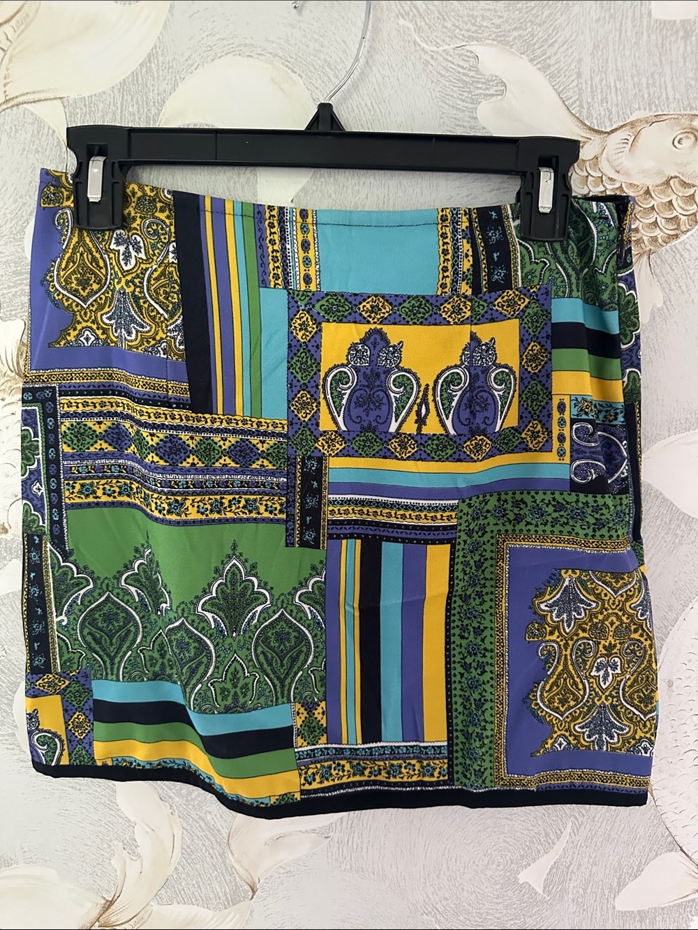 Boston Proper Patterned Patchwork Mini Skirt